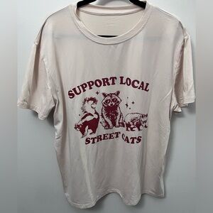 NWOT SHEIN Cream and Red Cat Graphic T-Shirt